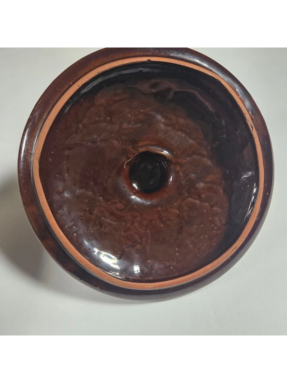 Vintage Ceramic Brown and Cream Covered Pot with Handles